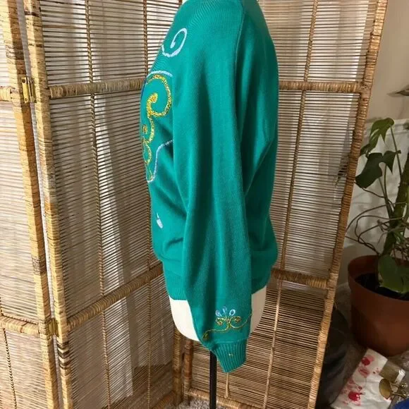 Vintage 60s CYN LES Embroidered Sweater Size L Shirlee designs Floral Butterfly